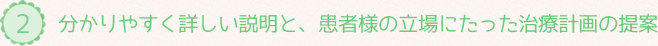 分かりやすく詳しい説明と、患者様の立場にたった治療計画の提案